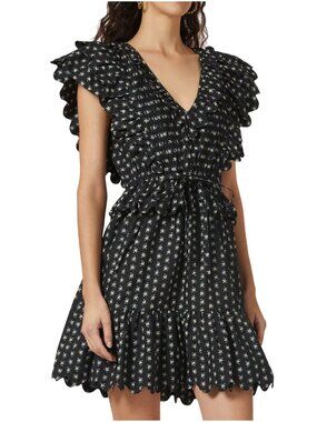 Sea New York Pascala Floral print Mini Dress size 4 S small black ruffle